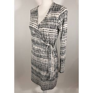 Cynthia Rowley Faux Wrap Dress Black and White Long Sleeve Women's Size Medium